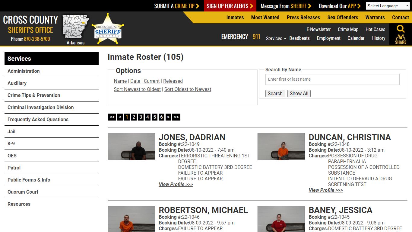 Inmate Roster - Current Inmates ... - Cross County Sheriff