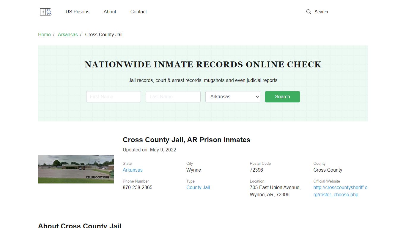 Cross County Jail, AR Prison Information